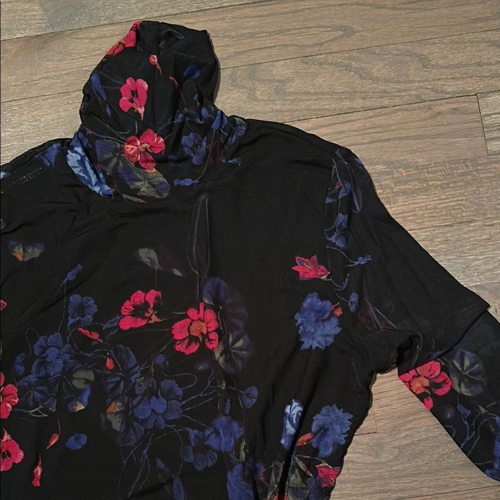 INC International Concepts Black Floral Turtleneck - Picture 4 of 4